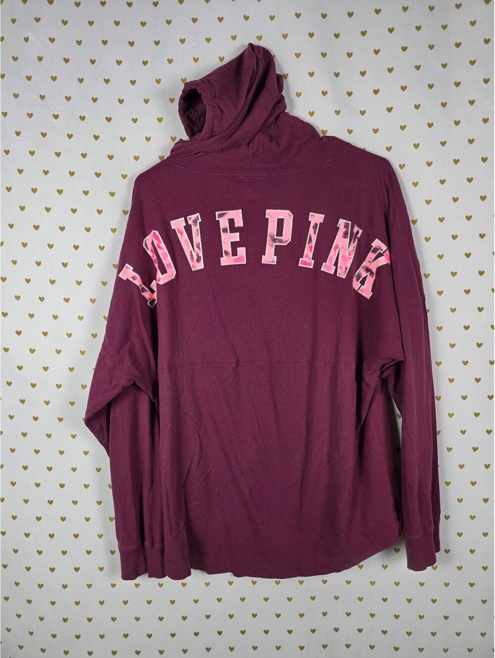 Victorias Secret PINK Medium camo Logo Hooded Tee shirt Maroon